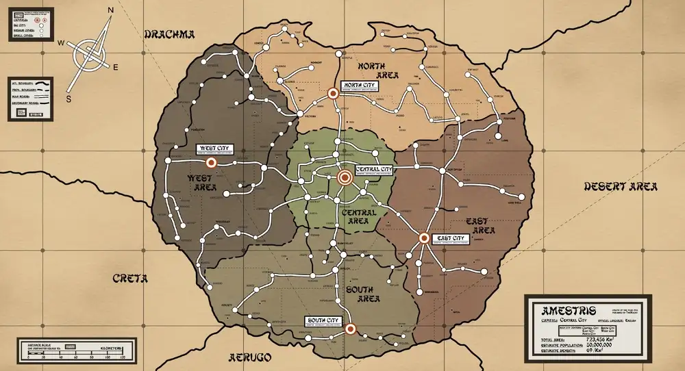 نقشه شهر آمستریس مانگا کیمیاگر تمام‌فلزی Amestris Map